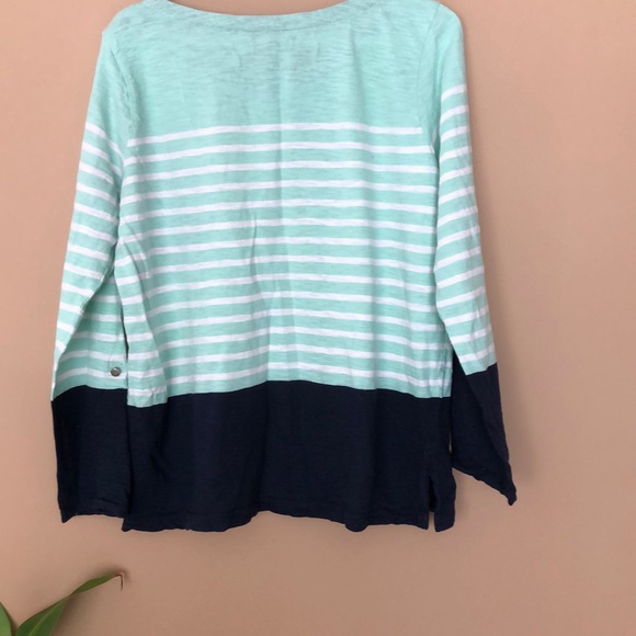 Gap green and white stripe shirt with navy trim - Picture 6 of 8